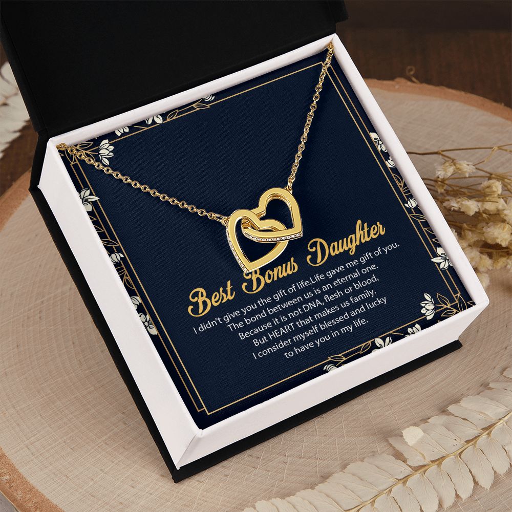 Bonus Daughter Gifts From Stepdad, Step Daughter Gifts From Stepmom, Stepdaughter Gifts From Stepdad, Father Stepdaughter Necklace, To My Bonus Daughter Necklaces, Christmas Gifts For Bonus8 Interlocking Hearts Necklace