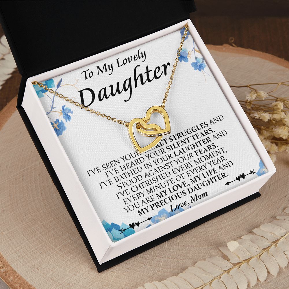 Mother and Daughter Necklace for Girls, To My Daughter Gift Necklace from Mom, Birthday Christmas Gift Graduation Gifts for Daughters, Jewelry Pendant Present for Daughter, Mother Daughter Gift 41 Interlocking Hearts Necklace
