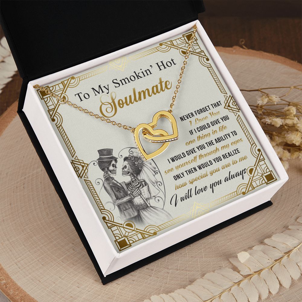 To My Smokin Hot Soulmate Necklace - Wife Gifts From Husband To My Wife Necklace, Gift for Her Romantic, Girlfriend Gifts Necklace for Wife from Men Includes Message Card and Gift Box 9 Interlocking Hearts Necklace