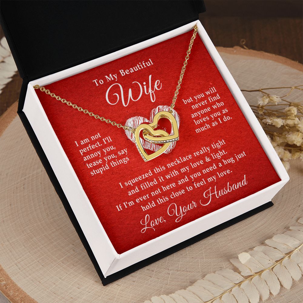 To My Beautiful Wife Necklace, Wedding Anniversary Jewelry For Women, Necklace For Wife from Husband, Gifts For Wife Birthday Gifts Necklace, Jewelry With Message Card In A Gift Box Interlocking Hearts Necklace
