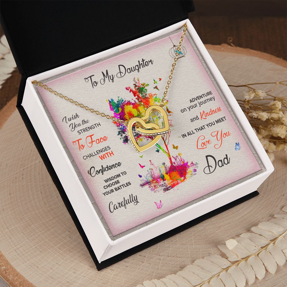 To My Daughter Necklace Pendant I Wish You The Strength To Face With Message Card Gift Box Gift For To Daughter, Daughter In Law Gift On Birthday Anniversary Gift Interlocking Hearts Necklace