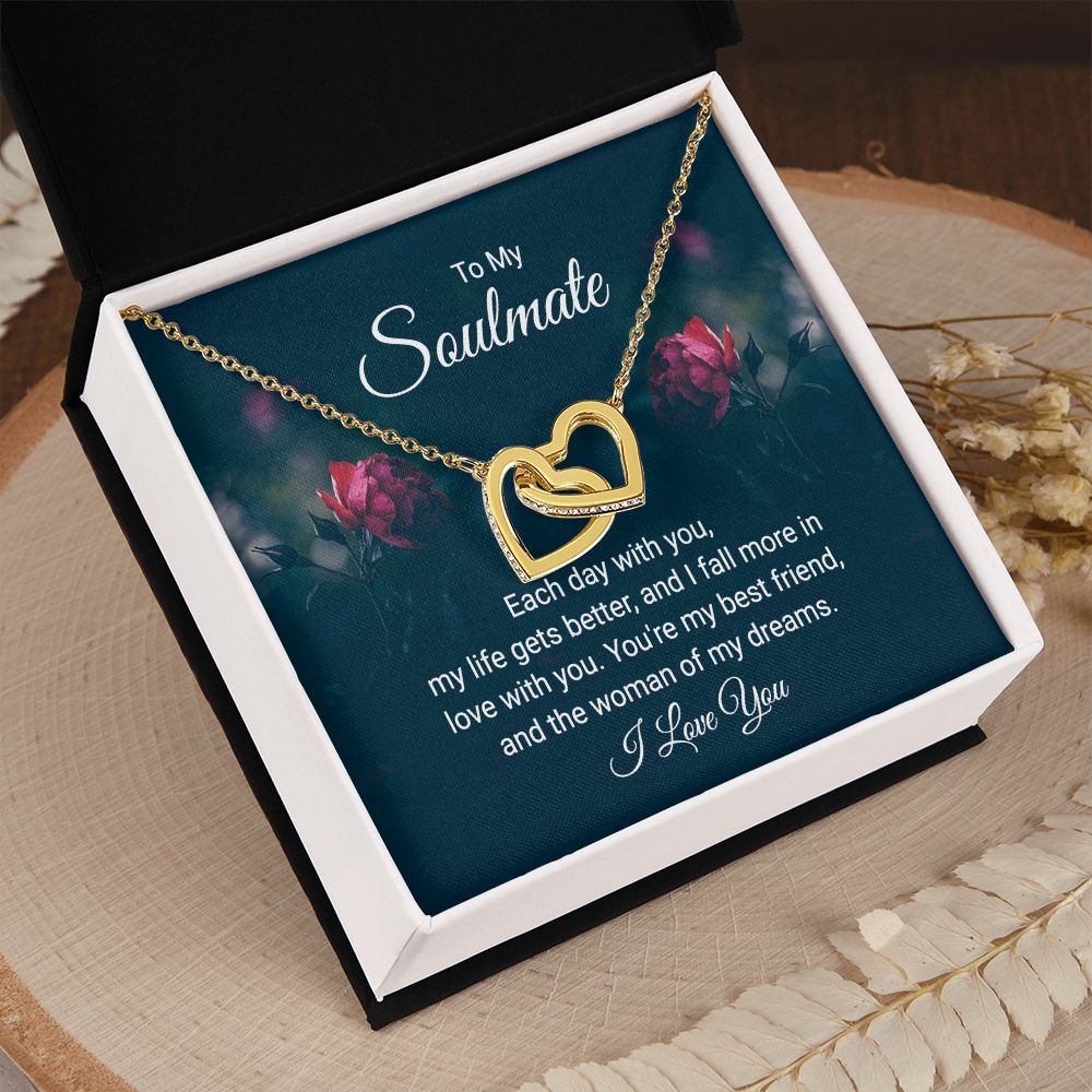 To My Soulmate Necklace for Women Birthday Christmas Jewelry Gifts For My Wife with Message Card Box Personalized Gift Present Pendant for Future Wife Soulmate Girlfriend Love 20 Interlocking Hearts Necklace
