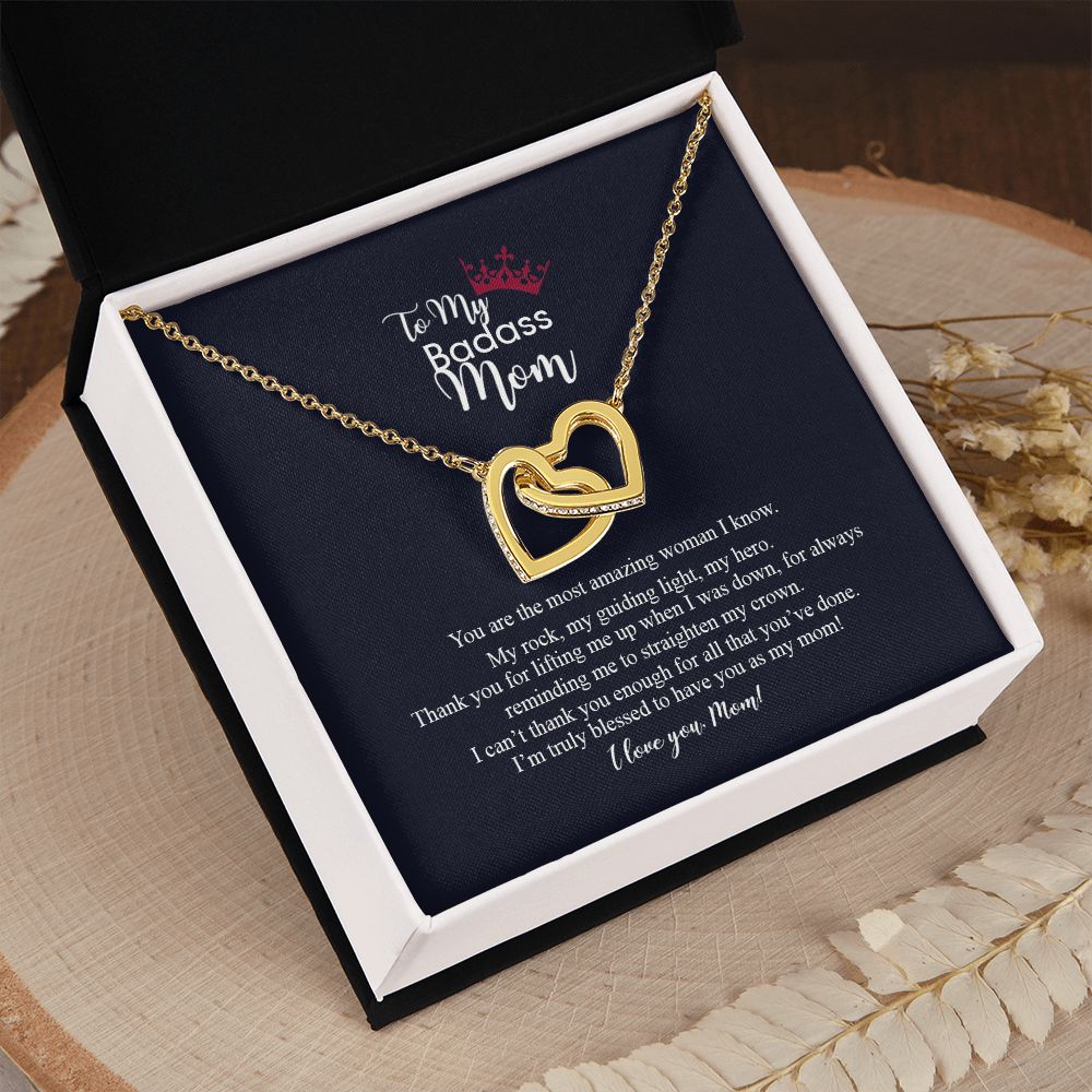 To My Badass Mom Love Knot Necklace, Gift For Mom Mother's Day Birthday Gift Interlocking Hearts Necklace