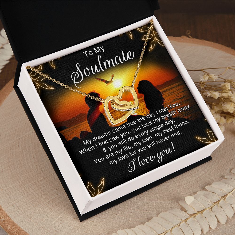 To My Soulmate Necklace for Women Birthday Christmas Jewelry Gifts For My Wife with Message Card Box Personalized Gift Present Pendant for Future Wife Soulmate Girlfriend Love 6 Interlocking Hearts Necklace
