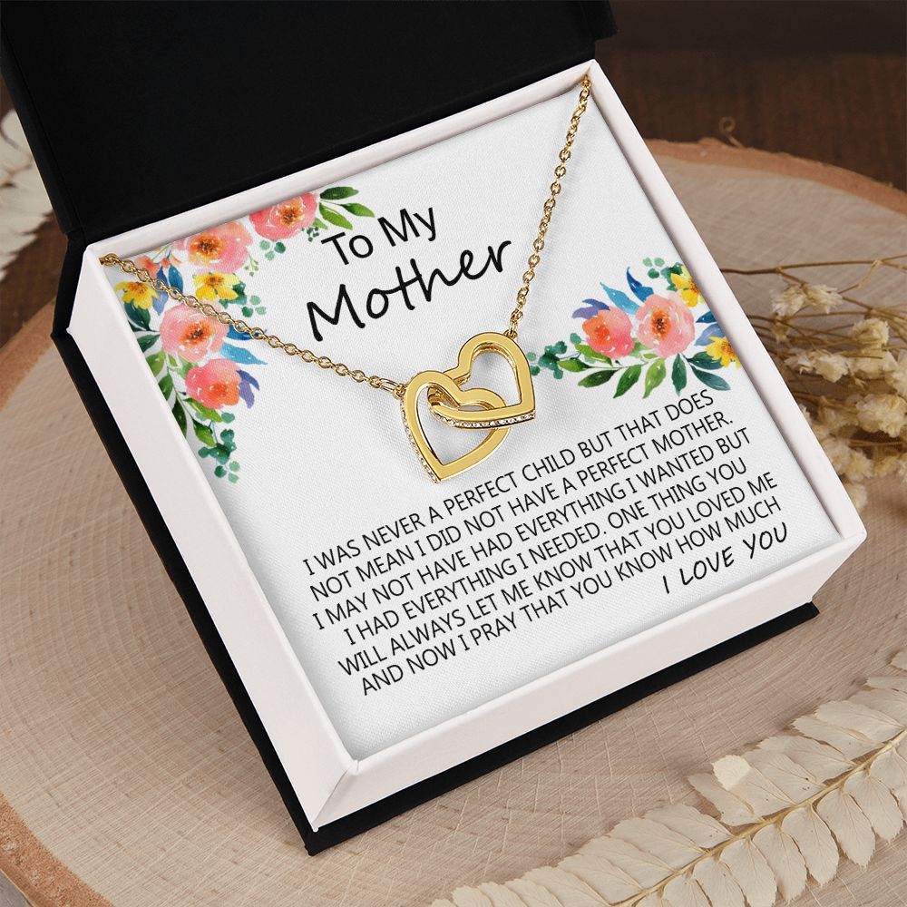 To My Mom Necklace Pendant Gift From Daughter And Happy Mother's Day Gift For Mom Birthday, Anniversary A Perfect Child Interlocking Hearts Necklace