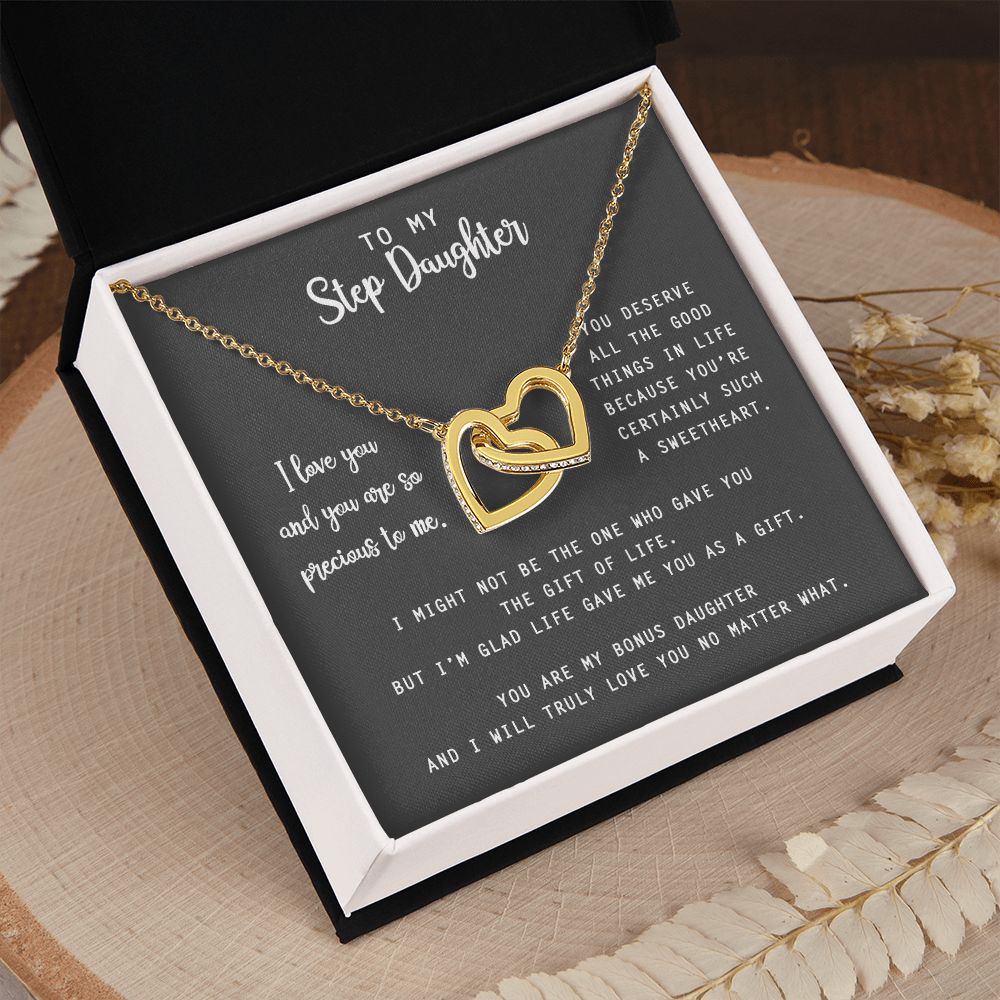 to My Step Daughter Necklace from Stepdad Bonus Daughters Birthday Xmas Congrats (1) Interlocking Hearts Necklace