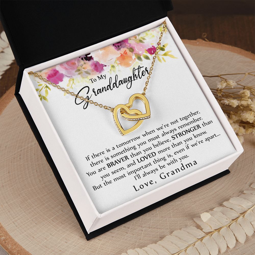 To My Granddaughter Love Knot Necklace, Graduation Gift For Girl From Grandma Interlocking Hearts Necklace