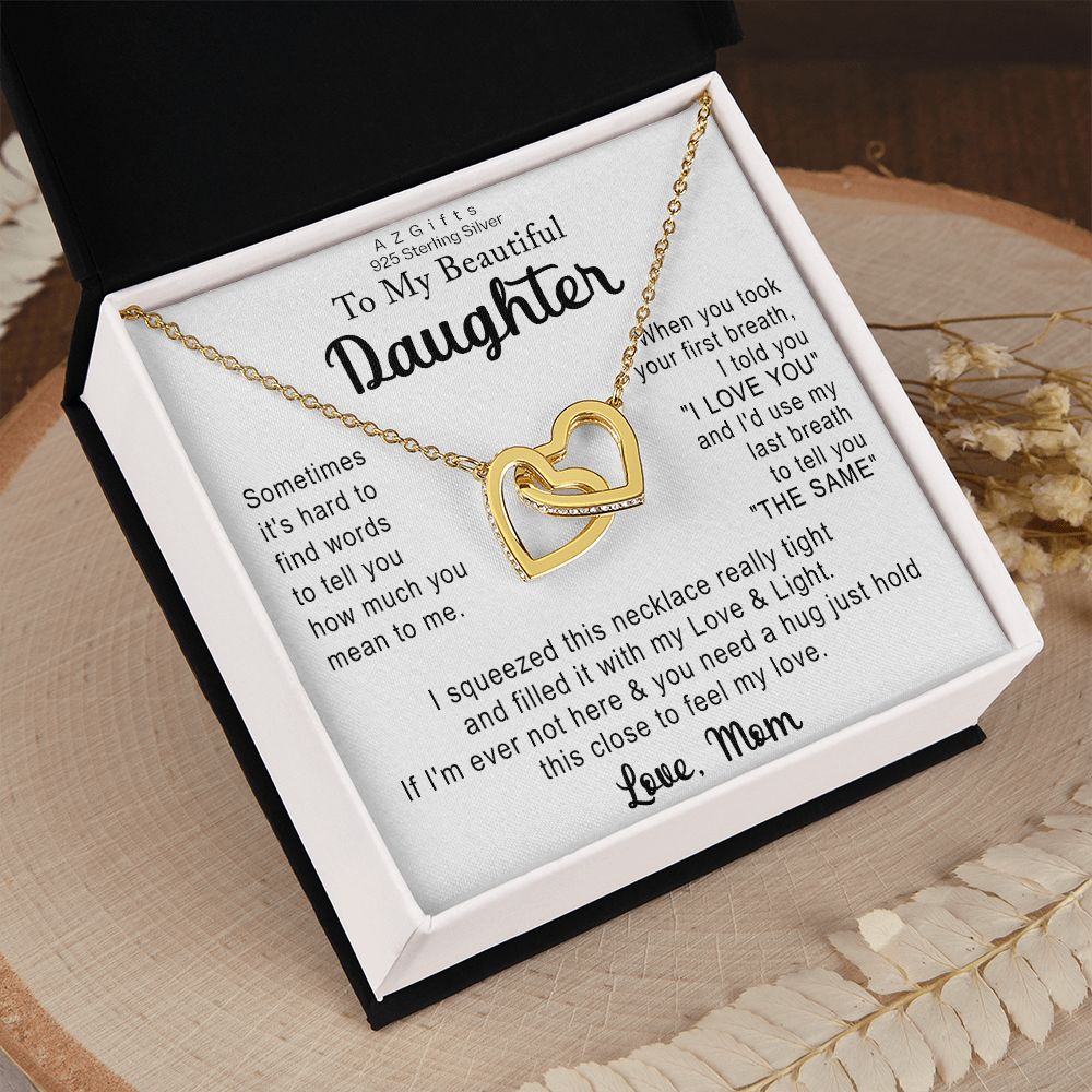 To My Daughter Necklace Gift from Mom Necklace for Daughter from Mom Mother Christmas Birthday Gifts for Teen Girls Women Gift for Daughter Jewelry Present for Her Interlocking Hearts Necklace