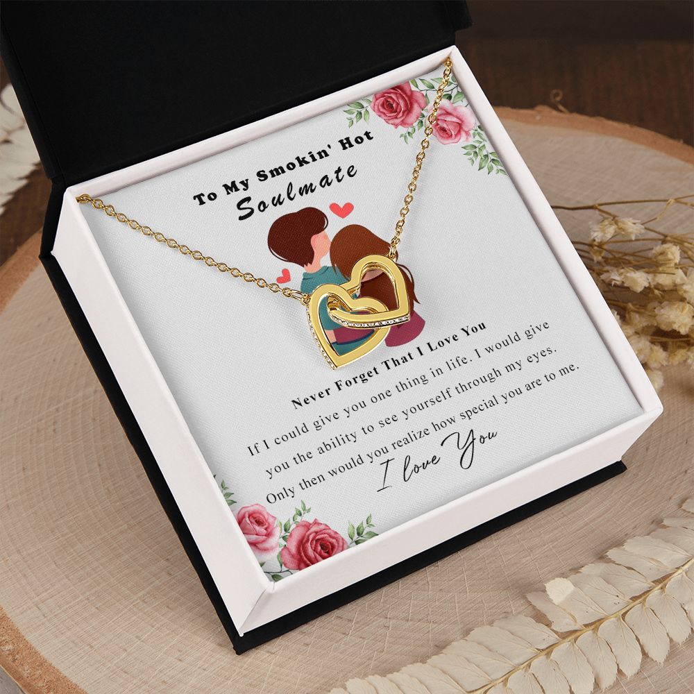 To My Smokin Hot Soulmate Necklace - Wife Gifts From Husband To My Wife Necklace, Gift for Her Romantic, Girlfriend Gifts Necklace for Wife from Men Includes Message Card and Gift Box Interlocking Hearts Necklace