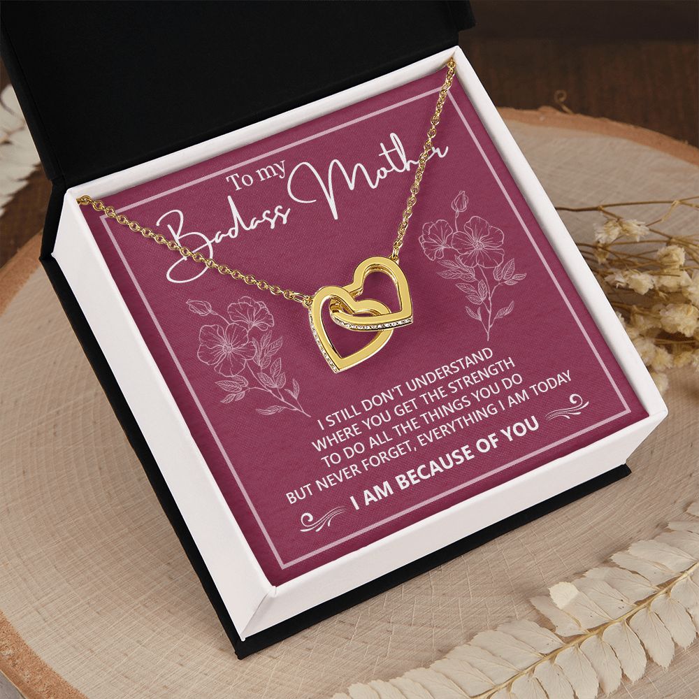 To My Badass Mother Necklace Jewelry Gift For Mom, Gift Card Necklace, Mother's Day Gift For Mom, Birthday Gift For Mom, Mother Jewelry Interlocking Hearts Necklace