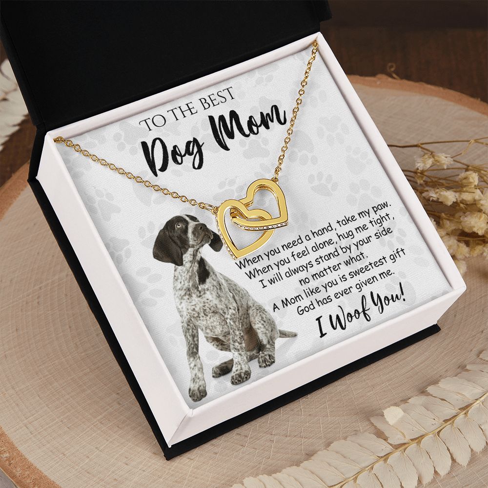 To The Best German Shorthaired Pointer Dog Mom Knot Necklace Mother's Day Gift , I Woof You Quote Gift Card, Message Card Jewelry For Dog Lovers, Necklace For Mom Interlocking Hearts Necklace