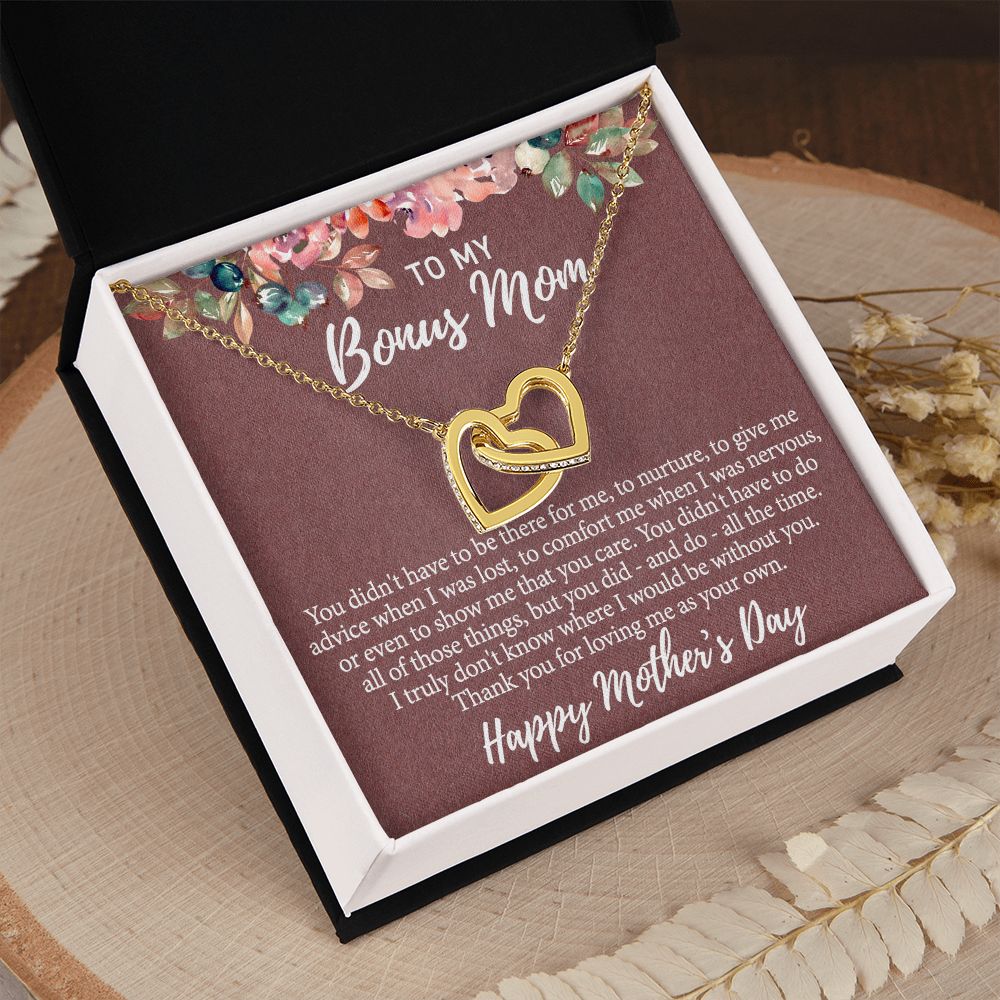 To My Bonus Mom Necklace, Gift for Bonus Mother From Bonus Daughter to Stepmom Jewelry Gift for Mother's Day, Valentine's, Birthday, Anniversary Interlocking Hearts Necklace