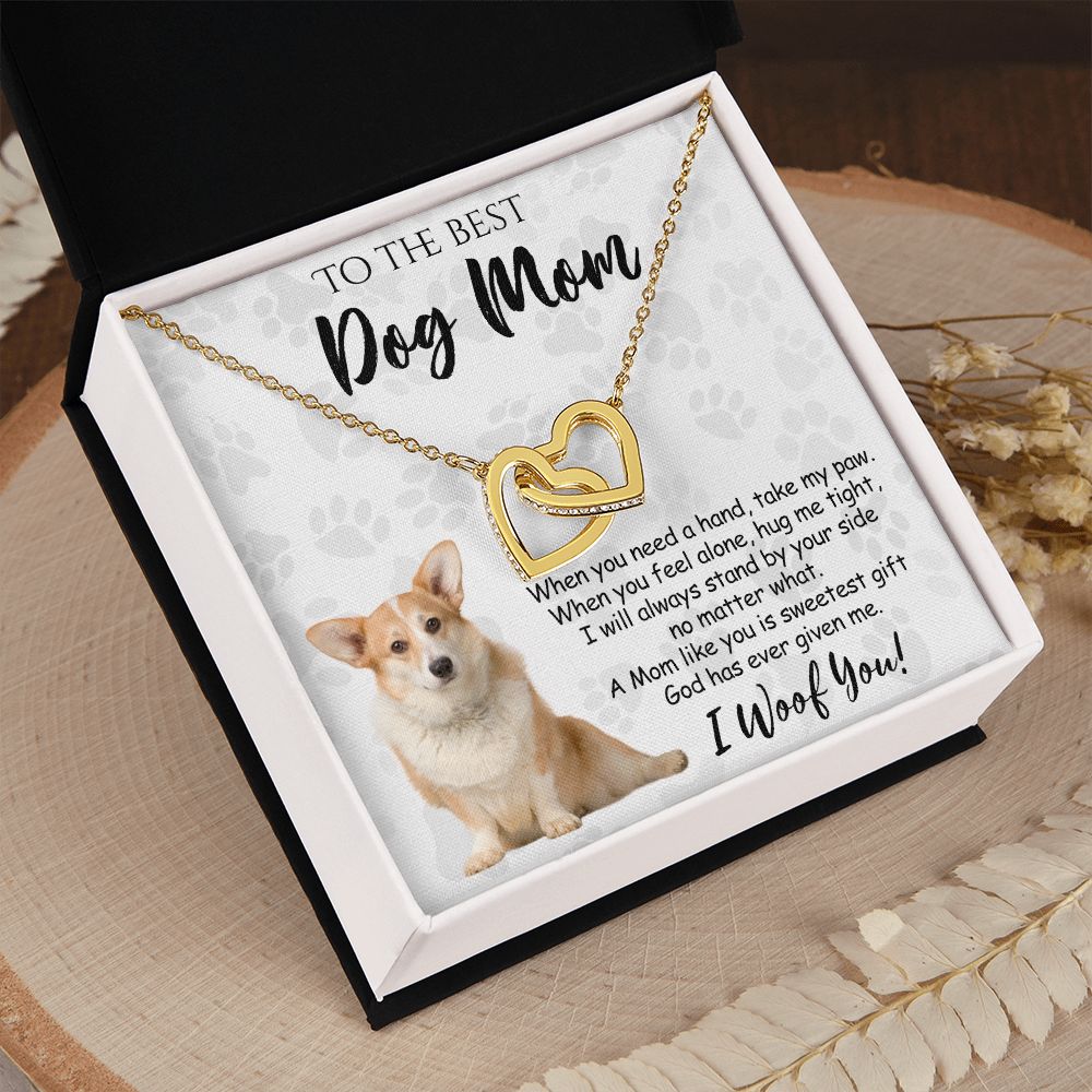 To The Best Corgi Dog Mom Knot Necklace Mother's Day Gift , I Woof You Quote Gift Card, Message Card Jewelry For Dog Lovers, Necklace For Mom Interlocking Hearts Necklace
