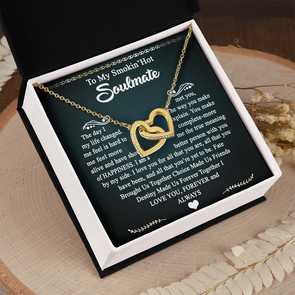 To My Smokin Hot Soulmate Necklace - Wife Gifts From Husband To My Wife Necklace, Gift for Her Romantic, Girlfriend Gifts Necklace for Wife from Men Includes Message Card and Gift Box 3 Interlocking Hearts Necklace