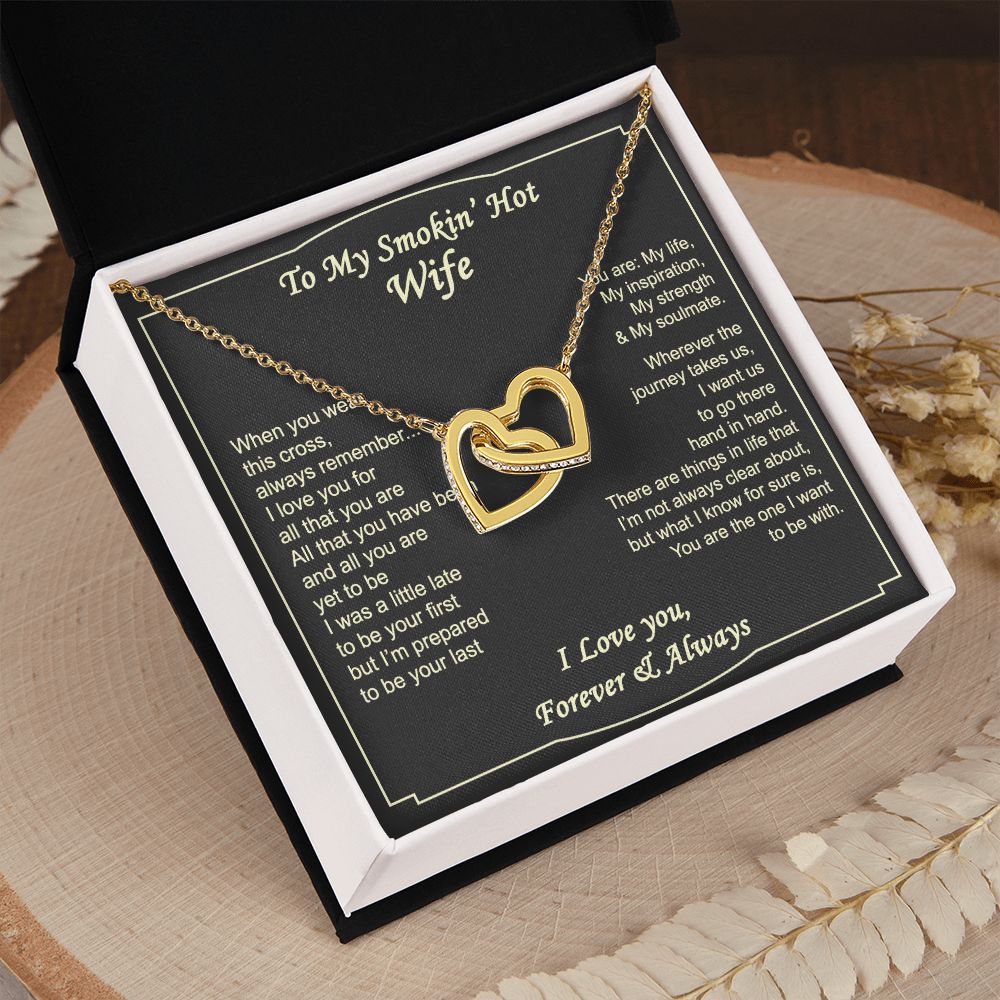 To My Smokin Hot Wife Necklace, Wedding Anniversary Jewelry For Women, Necklace For Wife from Husband, Gifts For Wife Birthday Gifts Necklace, Jewelry With Message Card In A Gift Box2 Interlocking Hearts Necklace