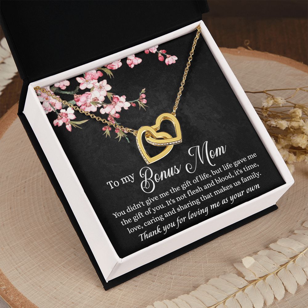 To My Bonus Mom Necklace, Gifts for Step Mom, Bonus Mom Necklace from Bonus Daughter Son, Necklaces for Women, Mothers Day Gift for Stepmom, Mother in Law Gift from Daughter in Law Interlocking Hearts Necklace