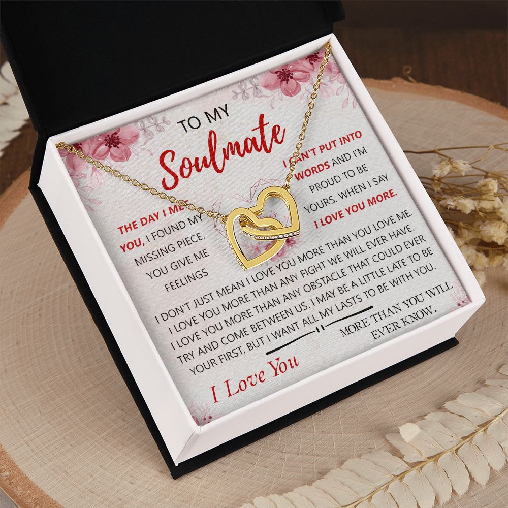 To My Soulmate Necklace for Women Birthday Christmas Jewelry Gifts For My Wife with Message Card Box Personalized Gift Present Pendant for Future Wife Soulmate Girlfriend Love 23 Interlocking Hearts Necklace