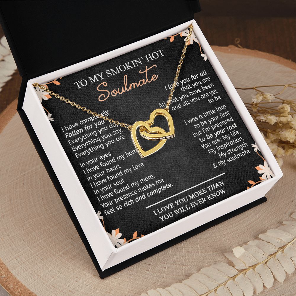 To My Smokin Hot Soulmate Necklace - Wife Gifts From Husband To My Wife Necklace, Gift for Her Romantic, Girlfriend Gifts Necklace for Wife from Men Includes Message Card and Gift Box 10 Interlocking Hearts Necklace
