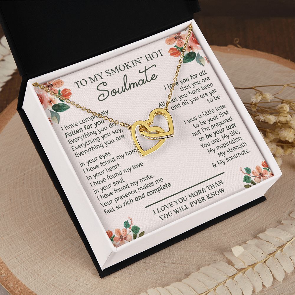 To My Smokin Hot Soulmate Necklace - Wife Gifts From Husband To My Wife Necklace, Gift for Her Romantic, Girlfriend Gifts Necklace for Wife from Men Includes Message Card and Gift Box 20 Interlocking Hearts Necklace