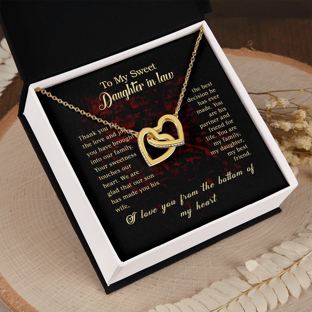 To my Daughter In Law Necklace Pendant Thank You For The Love And Joy With Message Card Gift Box Gift For To Daughter, Daughter In Law On Birthday Anniversary Gift Interlocking Hearts Necklace