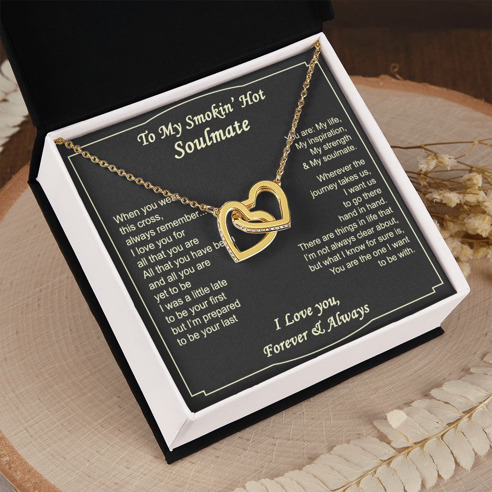 To My Smokin Hot Soulmate Necklace - Wife Gifts From Husband To My Wife Necklace, Gift for Her Romantic, Girlfriend Gifts Necklace for Wife from Men Includes Message Card and Gift Box 4 Interlocking Hearts Necklace