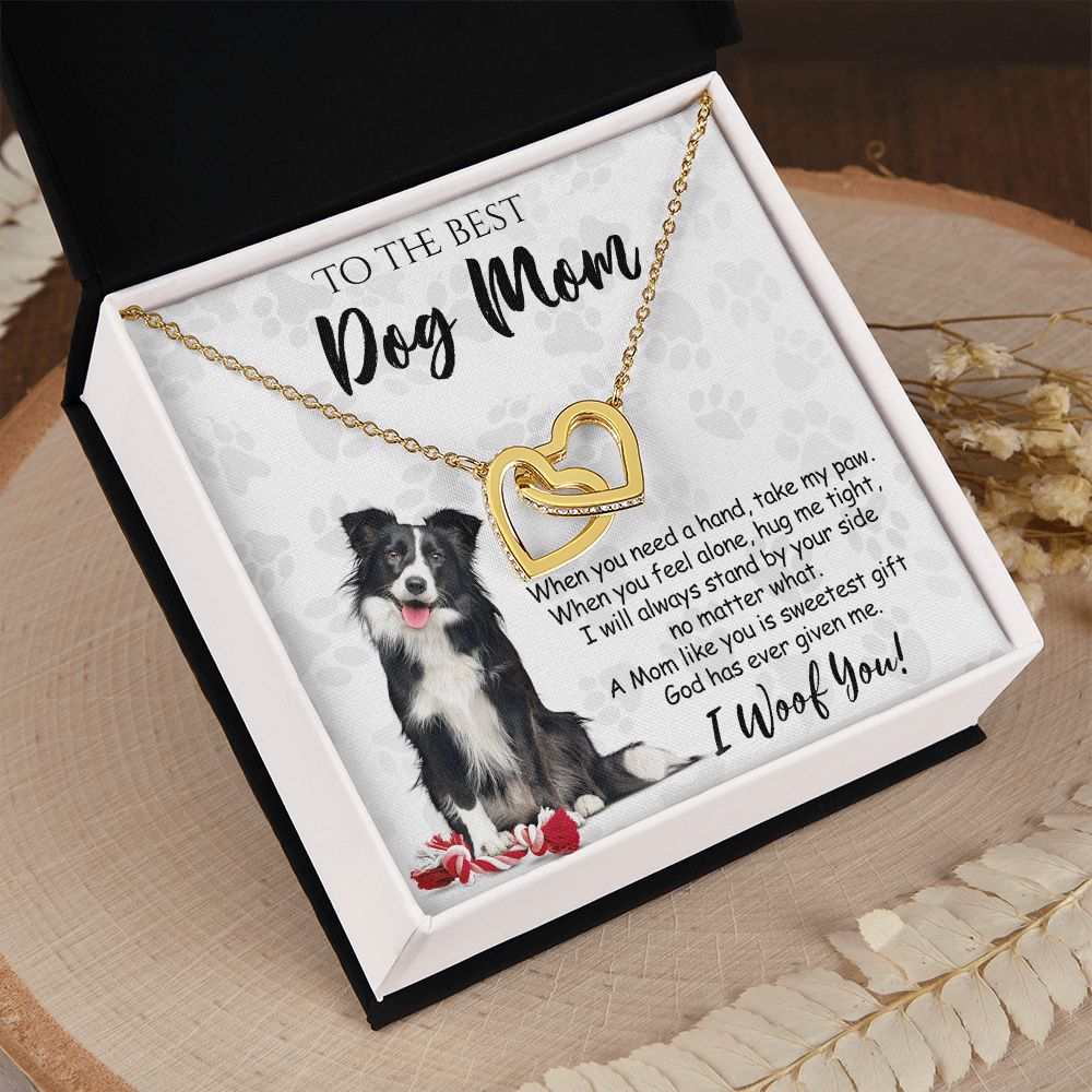 To The Best Border Collie Dog Mom Knot Necklace Mother's Day Gift , I Woof You Quote Gift Card, Message Card Jewelry For Dog Lovers, Necklace For Mom Interlocking Hearts Necklace