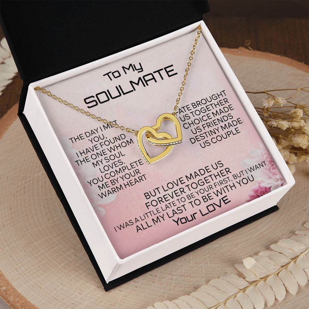 To My Soulmate Necklace for Women Birthday Christmas Jewelry Gifts For My Wife with Message Card Box Personalized Gift Present Pendant for Future Wife Soulmate Girlfriend Love 2 Interlocking Hearts Necklace