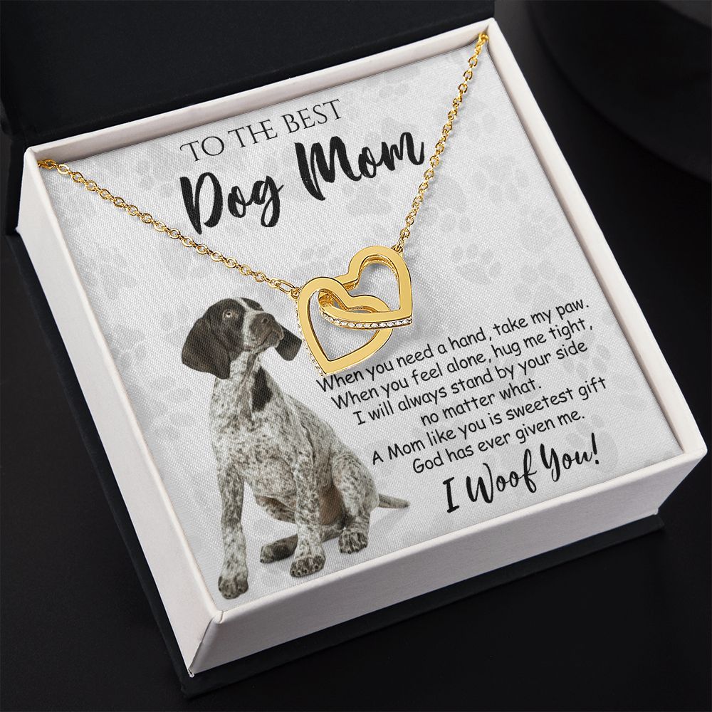 To The Best German Shorthaired Pointer Dog Mom Knot Necklace Mother's Day Gift , I Woof You Quote Gift Card, Message Card Jewelry For Dog Lovers, Necklace For Mom Interlocking Hearts Necklace