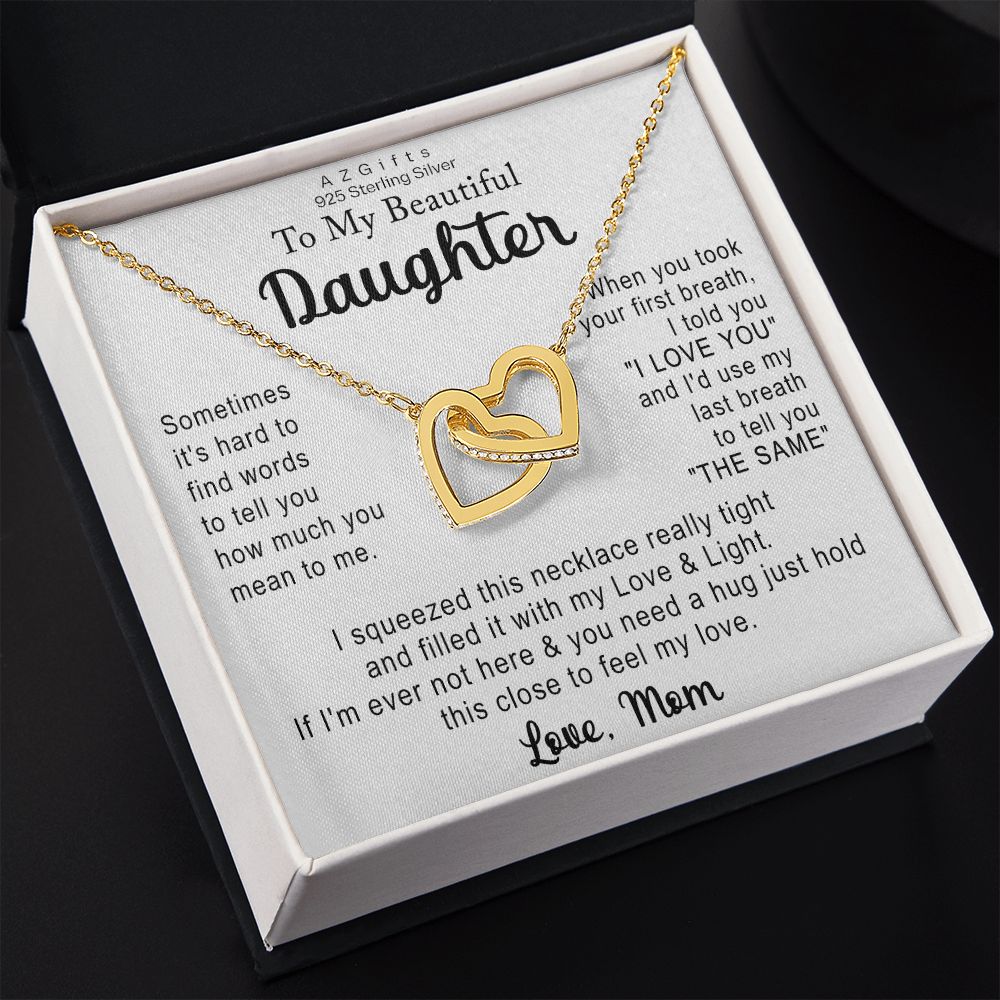 To My Daughter Necklace Gift from Mom Necklace for Daughter from Mom Mother Christmas Birthday Gifts for Teen Girls Women Gift for Daughter Jewelry Present for Her Interlocking Hearts Necklace