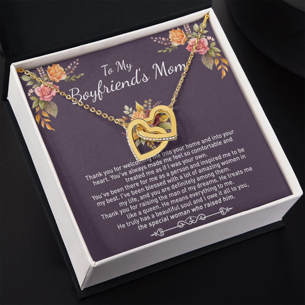 To My Boyfriend's Mom Necklace Gift For Boyfriend's Mom Thank You For Welcoming Pendant Jewelry Mothers Day Present Gift for Boyfriend's Mom Necklace for Boyfriend's Mom Gift Interlocking Hearts Necklace
