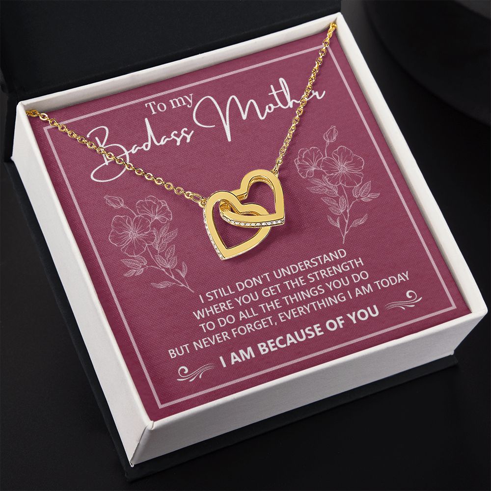 To My Badass Mother Necklace Jewelry Gift For Mom, Gift Card Necklace, Mother's Day Gift For Mom, Birthday Gift For Mom, Mother Jewelry Interlocking Hearts Necklace