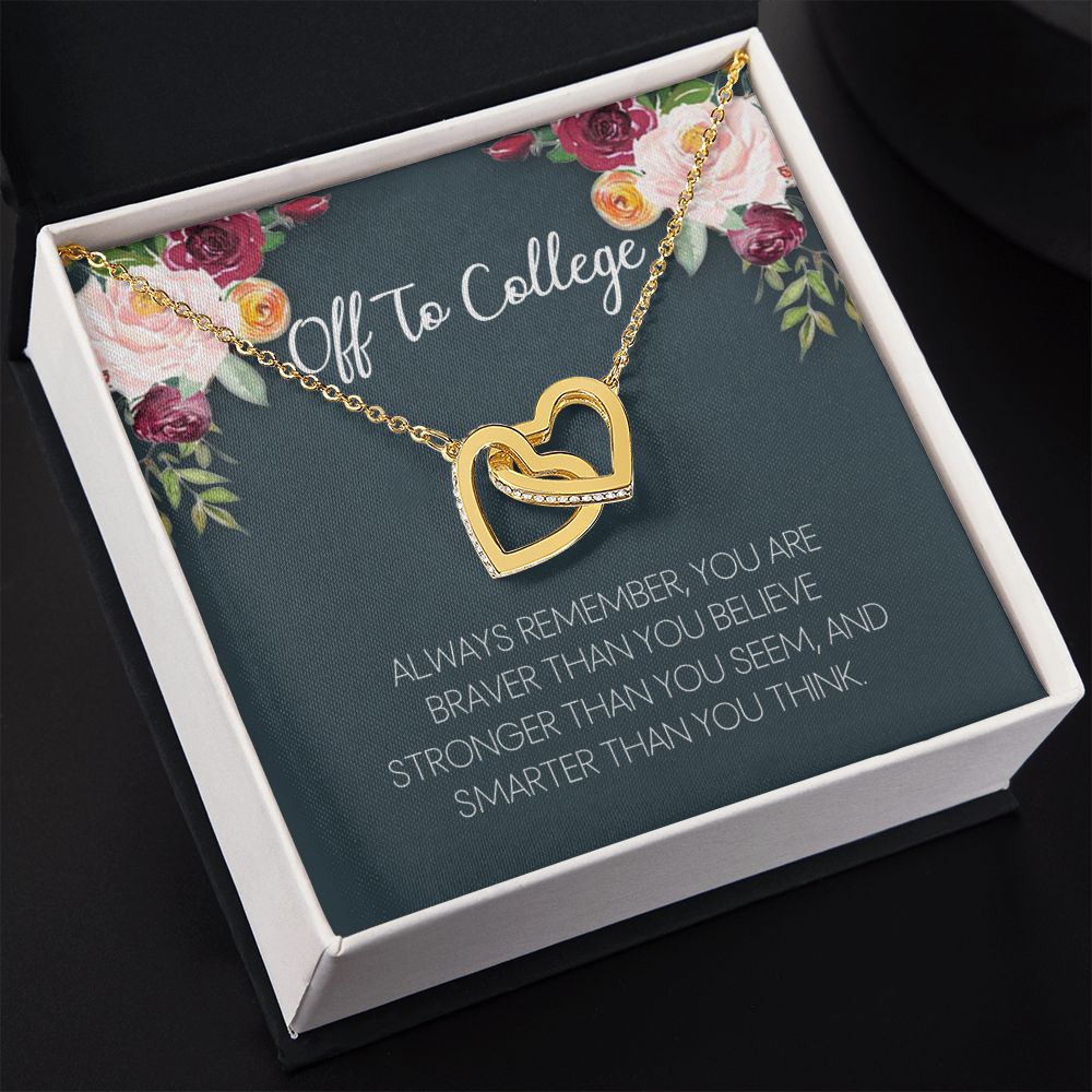 Off To College Necklace, Graduation Gifts For for Girl Congrats Graduation Pendants Gift For Daughter, Granddaughter, Niece, Sister Interlocking Hearts Necklace