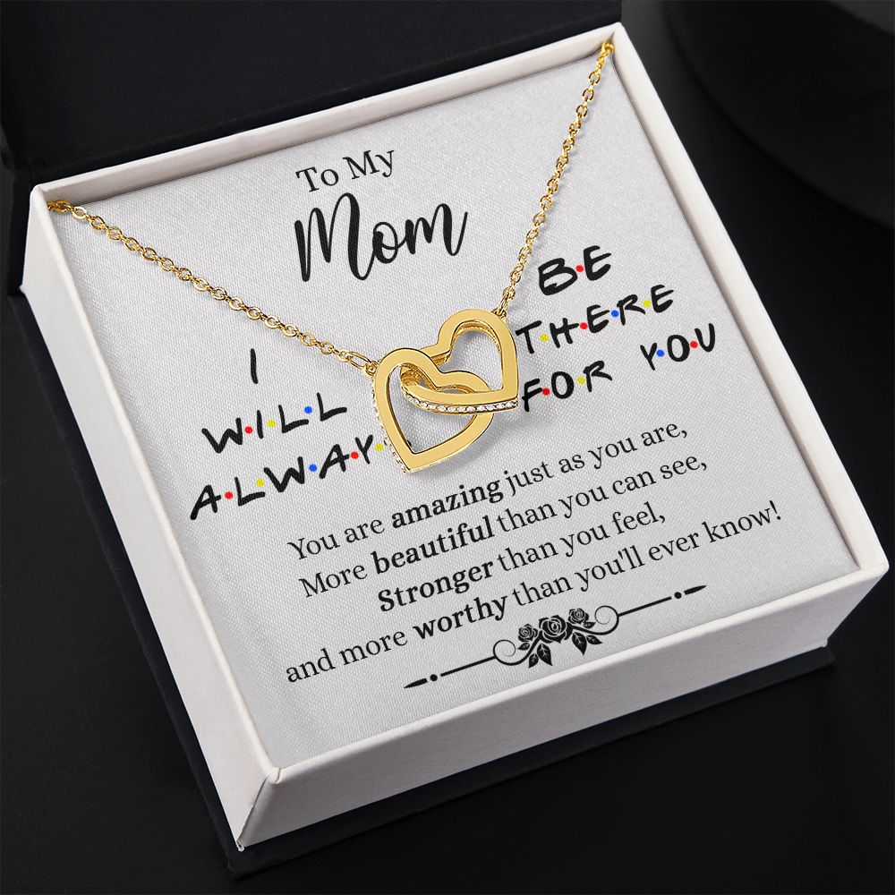 Mother Daughter Necklace Gifts For Mom Birthday Christmas Mothers Day Present To My Mom Jewelry Pendant Message Card Gift Box Interlocking Hearts Necklace
