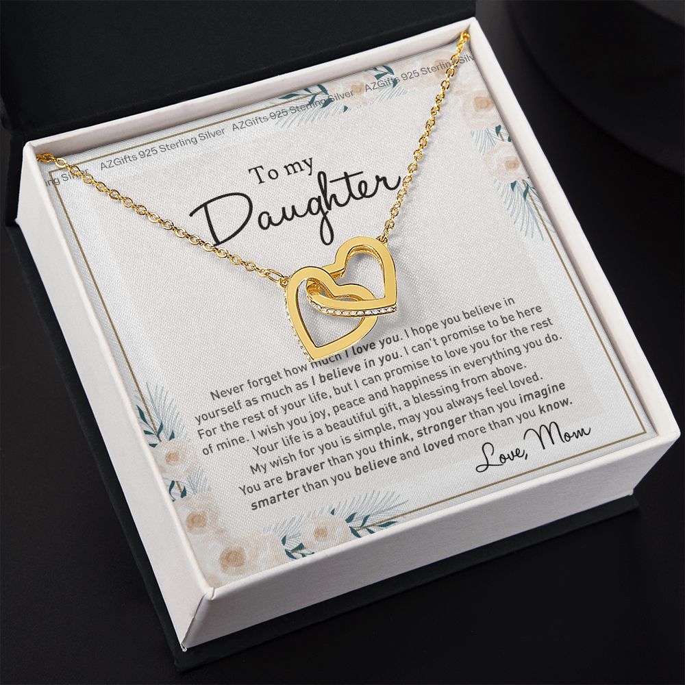To my Beautiful Daughter Necklace With Thoughtful Card Box Gifts for Daughter from Mom Mother Daughter Gifts Jewelry for Daughter Present for Birthday Anniversary Christmas Interlocking Hearts Necklace
