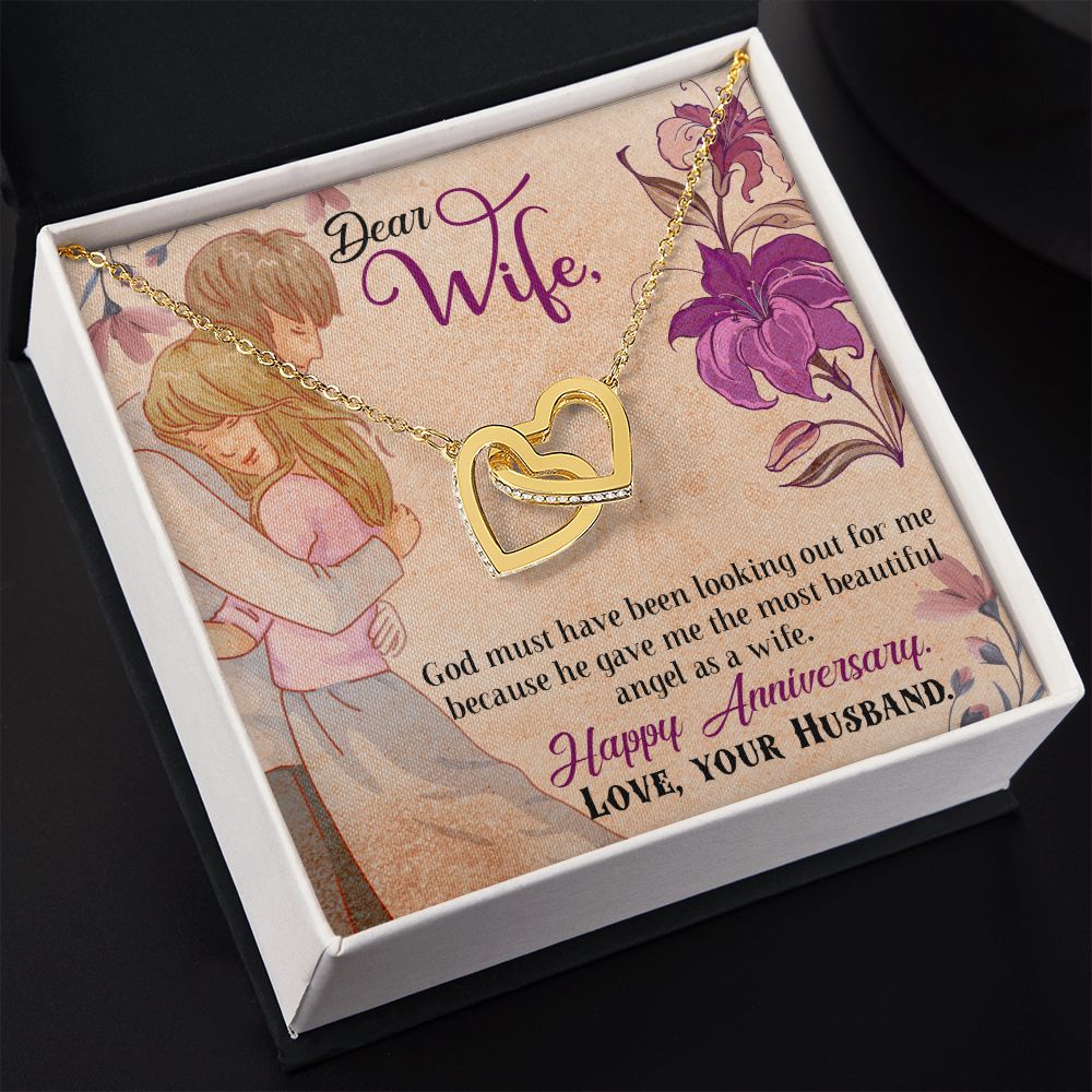 To My Wife Necklace, Wedding Anniversary Jewelry For Women, Necklace For Wife from Husband, Gift For Wife Birthday Gifts From Husband Necklace, Jewelry With Message Card In A Gift Box7 Interlocking Hearts Necklace