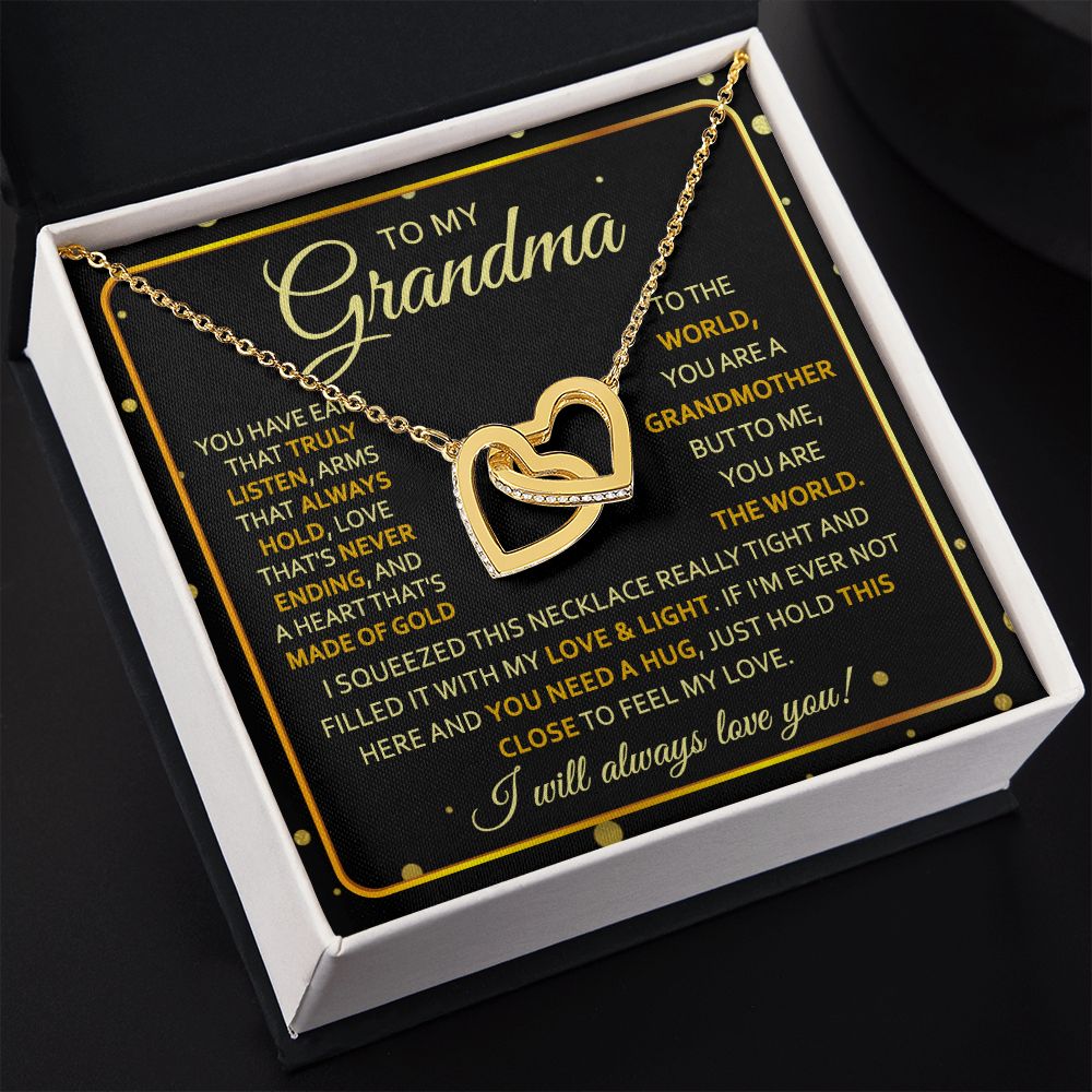 To My Grandma Necklace, Gift for Grandmother Necklace, Mothers Day Gift For Grandma Nana, Grandma Jewelry From Grandchildren GrandKids , Jewelry Box Gift For Grandma Grandmother7 Interlocking Hearts Necklace