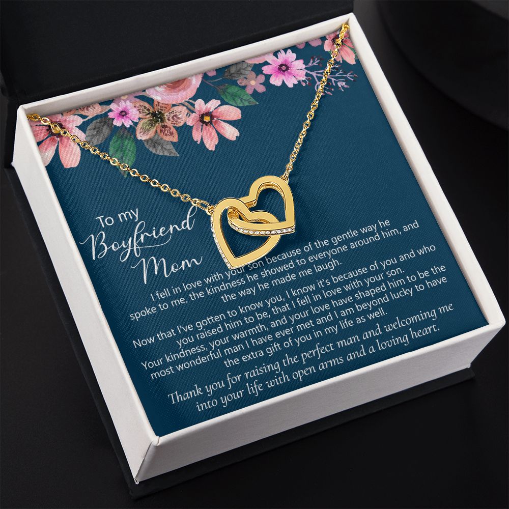 To My Boyfriend's Mom Gift Boyfriend Mother Solid Gold Necklace for Christmas Birthday Mother's Day, Message Card to Mother in Law Interlocking Hearts Necklace