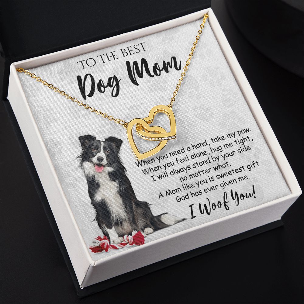 To The Best Border Collie Dog Mom Knot Necklace Mother's Day Gift , I Woof You Quote Gift Card, Message Card Jewelry For Dog Lovers, Necklace For Mom Interlocking Hearts Necklace