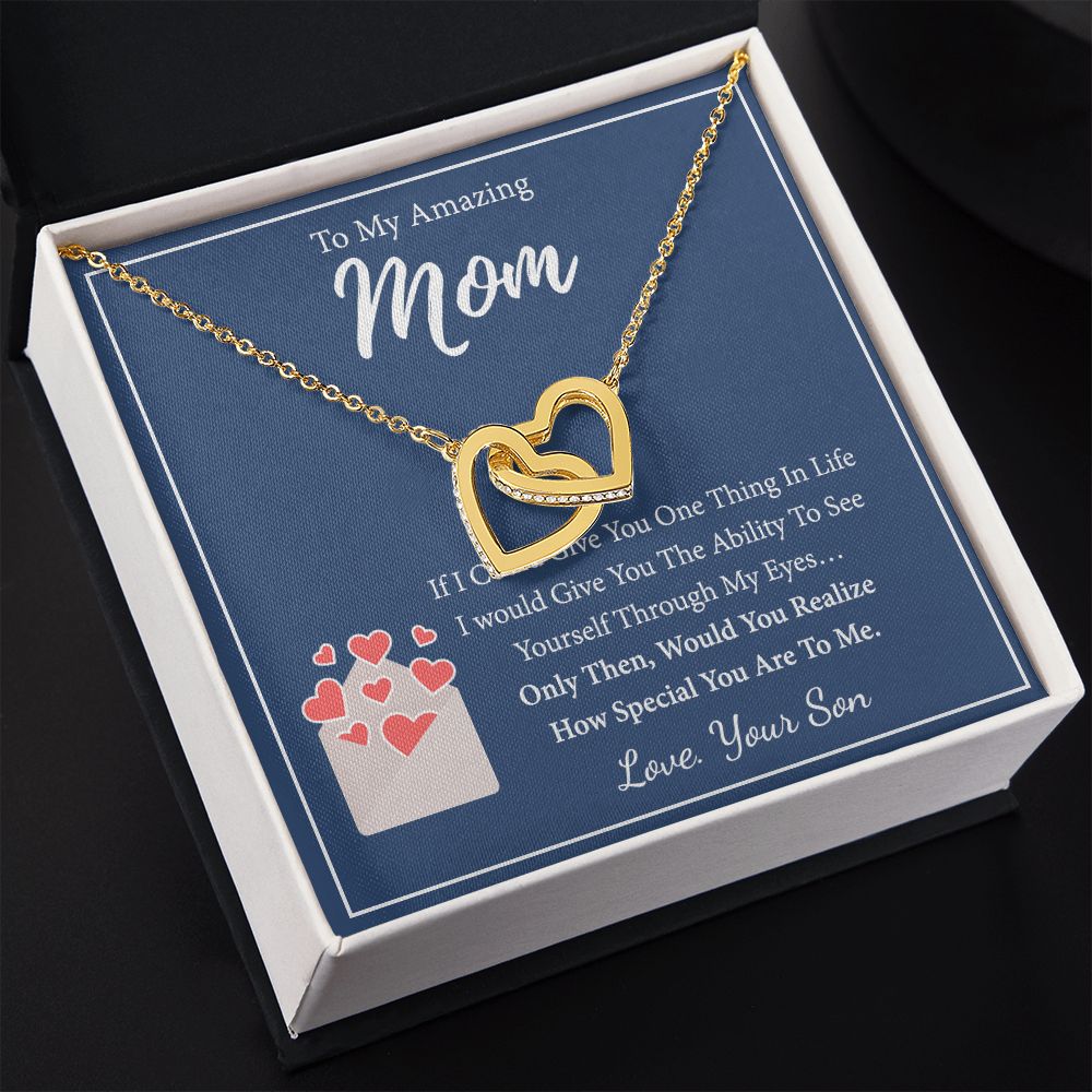 Mom Necklace Gifts for Mom from Daughter to Mom Gifts for Mothers Day from Daughter, To My Mom Necklace from Daughter to Mom Birthday Gifts Necklace with Message Card and Gift Box2238 Interlocking Hearts Necklace