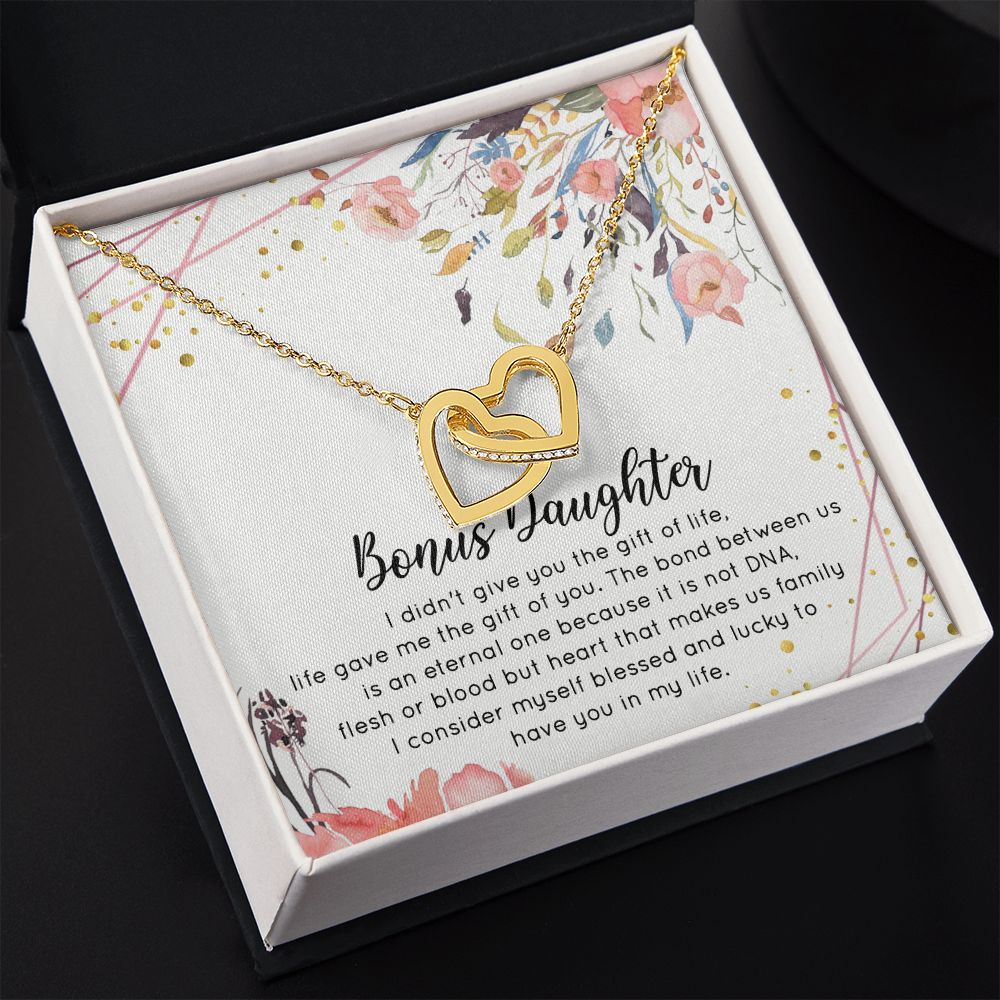 Bonus Daughter Gifts From Stepdad, Step Daughter Gifts From Stepmom, Stepdaughter Gifts From Stepdad, Father Stepdaughter Necklace, To My Bonus Daughter Necklaces, Christmas Gifts For Bonus2 Interlocking Hearts Necklace