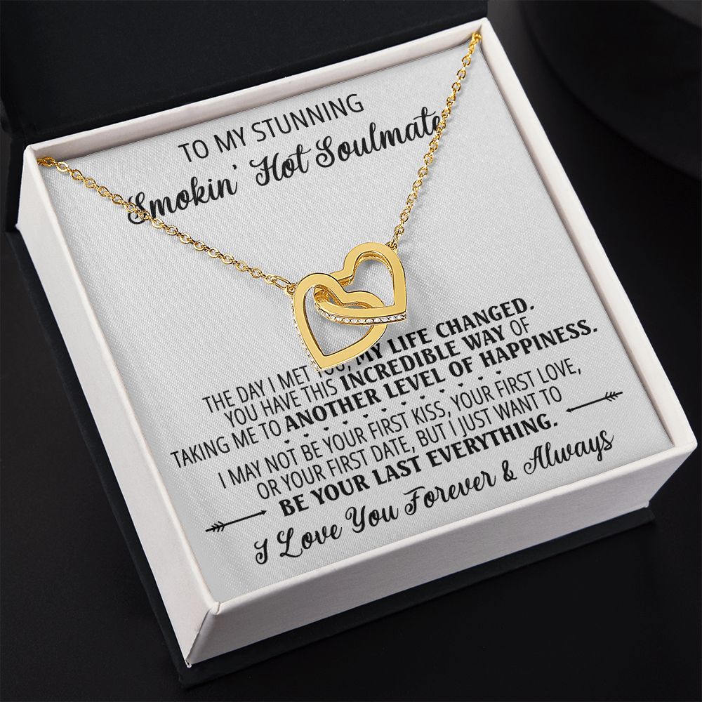 To My Smokin Hot Soulmate Necklace - Wife Gifts From Husband To My Wife Necklace, Gift for Her Romantic, Girlfriend Gifts Necklace for Wife from Men Includes Message Card and Gift Box 1 Interlocking Hearts Necklace