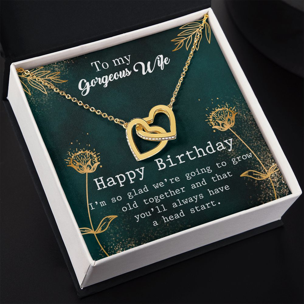 To My Gorgeous Wife Necklace Pendant Gift From Husbnd Habby Birthday A Head Start With Message Card and Gift Box. Valentine's Day Gift For Wife Future Wife Interlocking Hearts Necklace