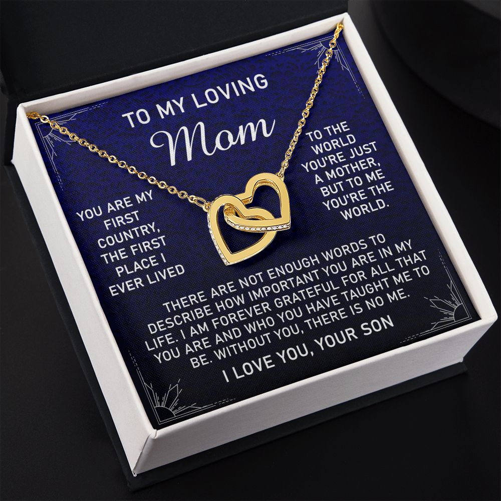 To My Loving Mom Necklace, Gift for Mom from Son, Mother's Day Jewelry Gift, Necklace for Mom Birthday Anniversary Mother's Day Jewelry Gift, To My Mom Necklace from Son Interlocking Hearts Necklace