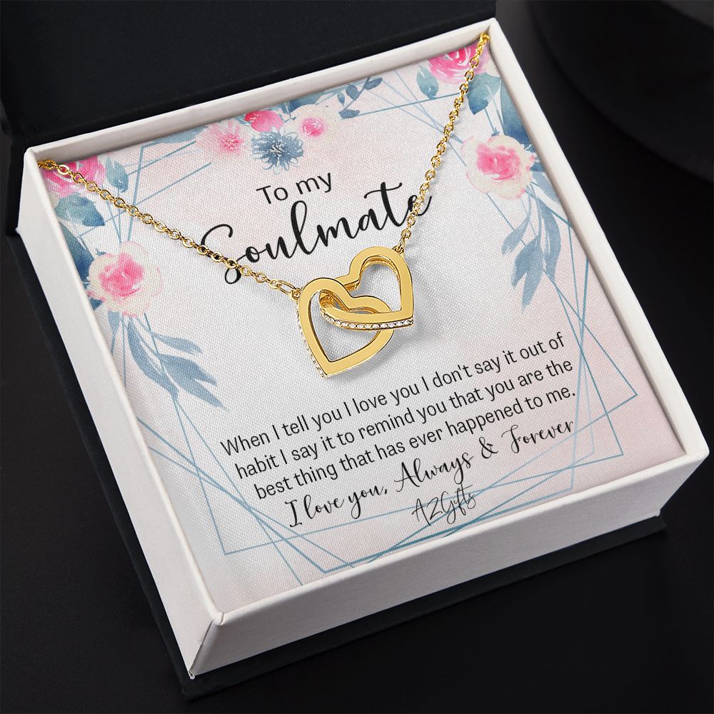 To My Soulmate Necklace for Women Birthday Christmas Jewelry Gifts For My Wife with Message Card Box Personalized Gift Present Pendant for Future Wife Soulmate Girlfriend Love Interlocking Hearts Necklace