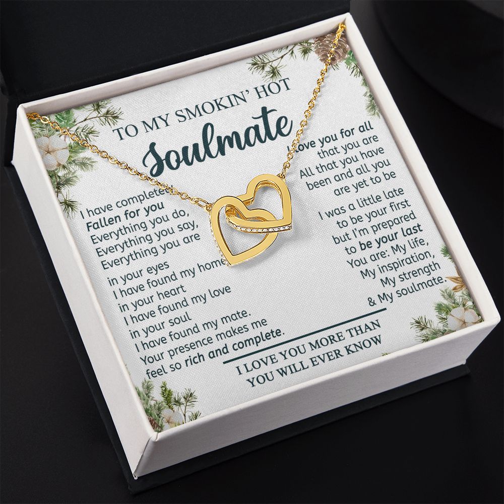 To My Smokin Hot Soulmate Necklace - Wife Gifts From Husband To My Wife Necklace, Gift for Her Romantic, Girlfriend Gifts Necklace for Wife from Men Includes Message Card and Gift Box 11 Interlocking Hearts Necklace