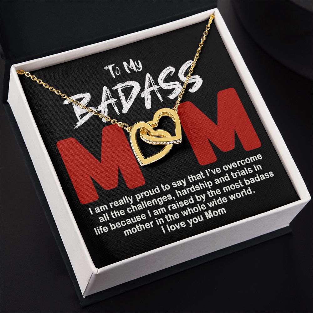 To My Badass Mom Necklace Badass Mom Gift, Jewelry For Step Mom On Mother's Day Interlocking Hearts Necklace