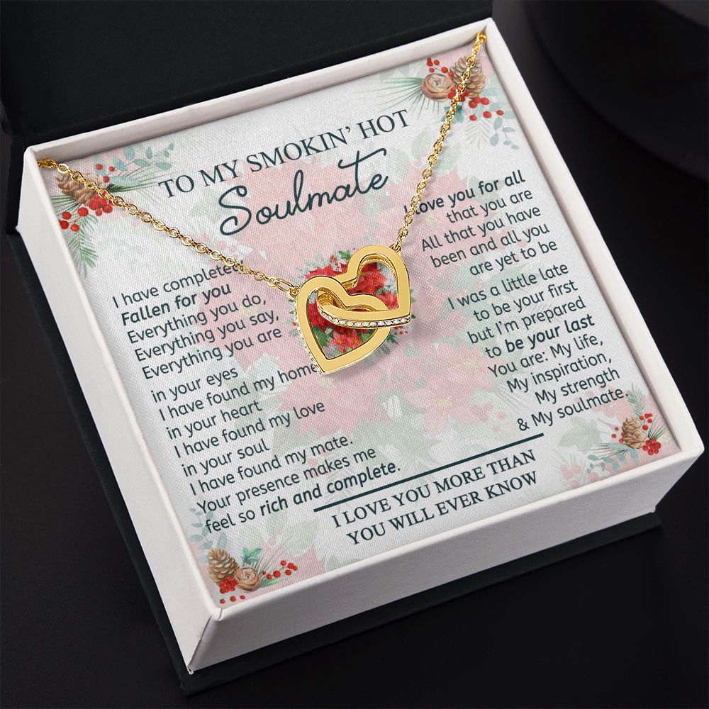 To My Smokin Hot Soulmate Necklace - Wife Gifts From Husband To My Wife Necklace, Gift for Her Romantic, Girlfriend Gifts Necklace for Wife from Men Includes Message Card and Gift Box 19 Interlocking Hearts Necklace