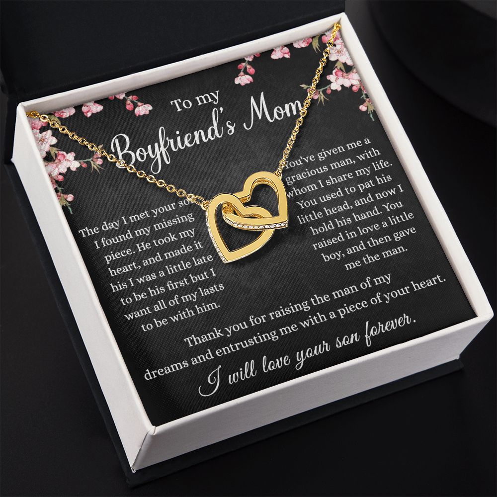 To My Boyfriends Mom Necklace - Jewelry Gifts For Boyfriends Mom, Mothers Day Gifts For Boyfriend'S Mom, To My Boyfriends Mom Gifts On Birthday,Mothers Day Thanksgiving, Valentines Interlocking Hearts Necklace