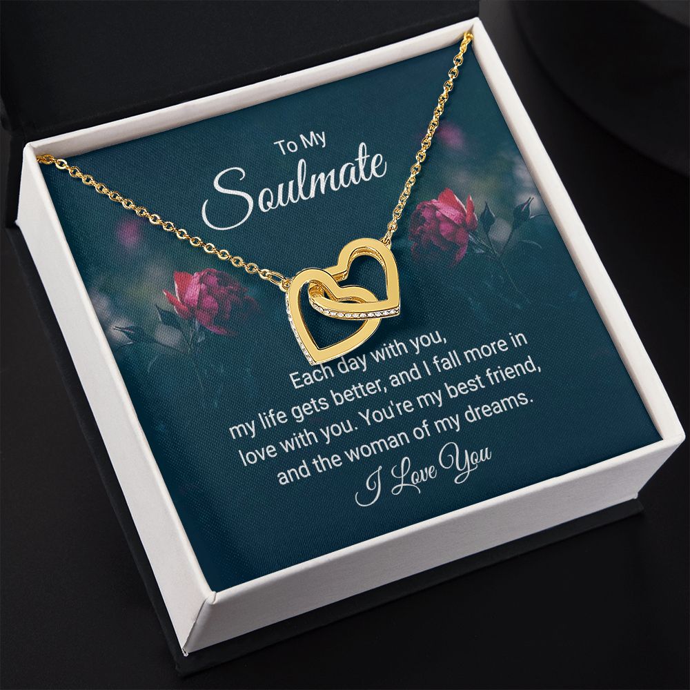 To My Soulmate Necklace for Women Birthday Christmas Jewelry Gifts For My Wife with Message Card Box Personalized Gift Present Pendant for Future Wife Soulmate Girlfriend Love 20 Interlocking Hearts Necklace