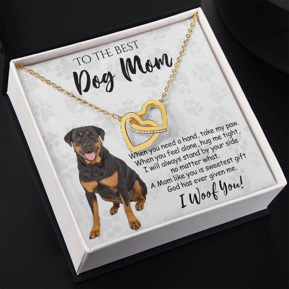 To The Best Rottweiler Dog Mom Knot Necklace Mother's Day Gift , I Woof You Quote Gift Card, Message Card Jewelry For Dog Lovers, Necklace For Mom Interlocking Hearts Necklace